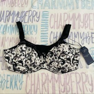 Fantasie Lingerie Padded Half Cup Bra Black Floral Print 34DD